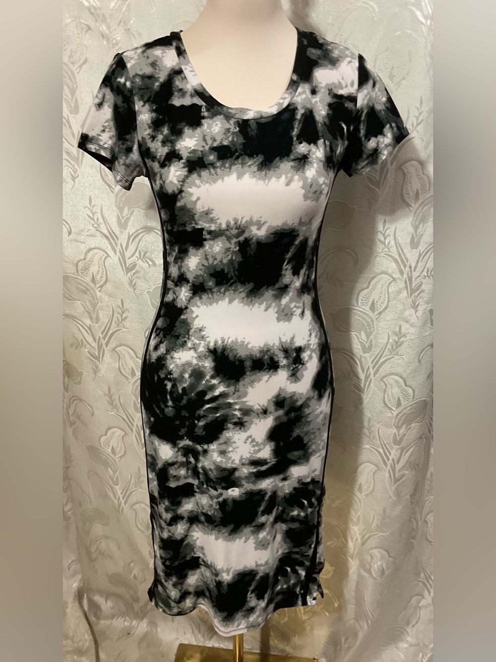 No Boundaries Black & White Tie-Dye Midi Bodycon Dress